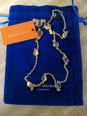❤️Kurt Geiger NWT Long Gold & Colored Stone Necklace & Dustbag